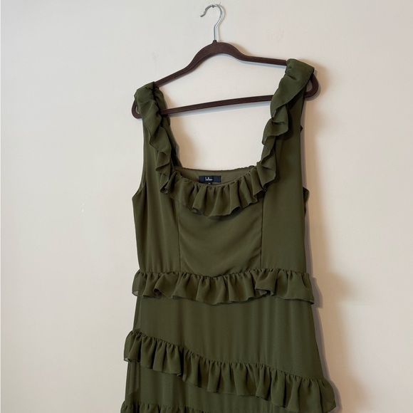 Lulus Olive Green Ruffled Tiered Compelling Romantic Maxi Dress Size XL - Picture 6 of 11